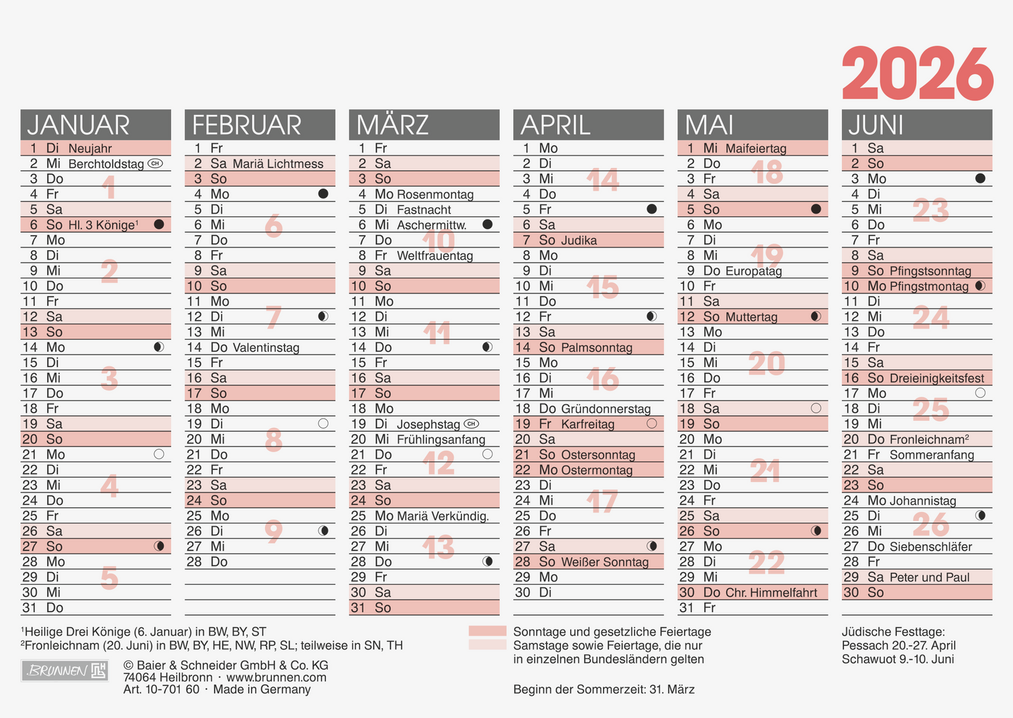 Tafelkalender 2026 | A6 quer
