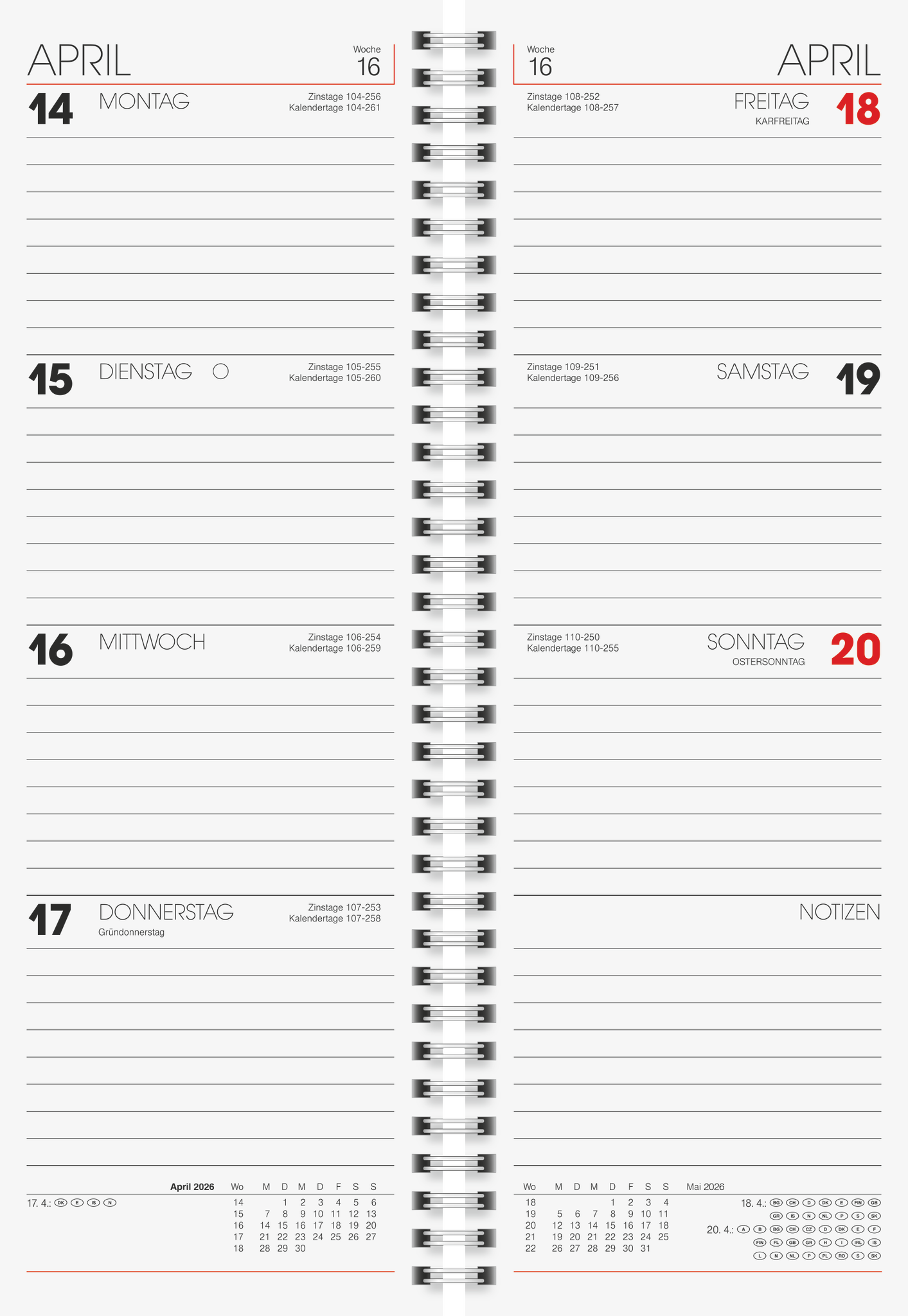 Vormerkbuch 2026 | 100×296 mm, Karton, rot