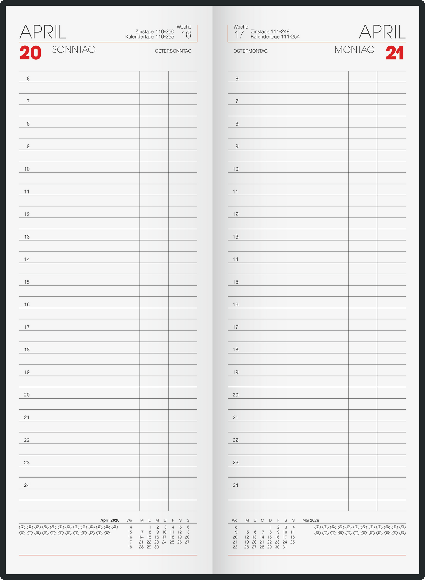 Vormerkbuch 2026 | 110×297 mm, Papier, chamois