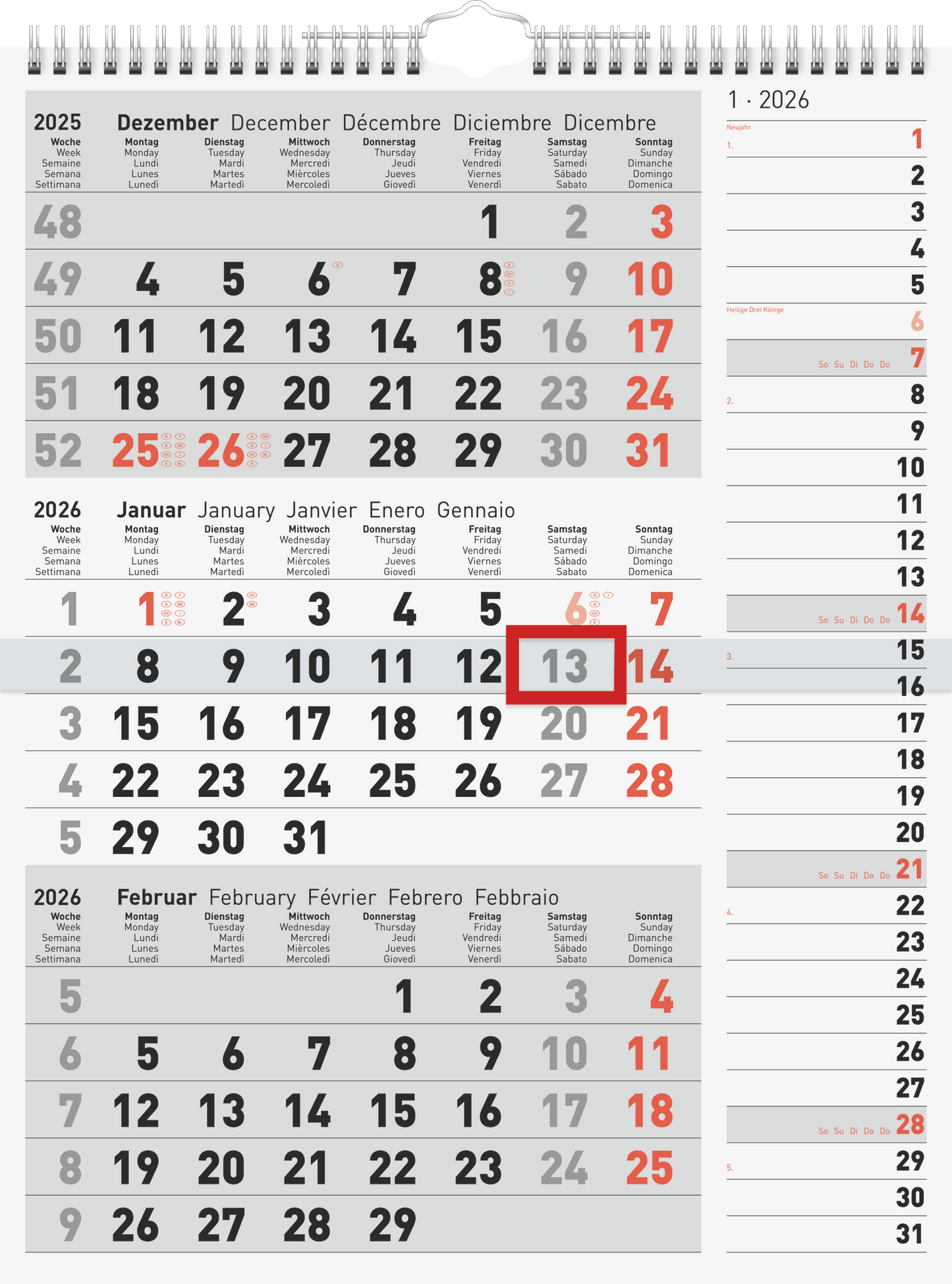 BRUNNEN
3-Monatskalender Jahr 2026 grau 300 × 390 mm