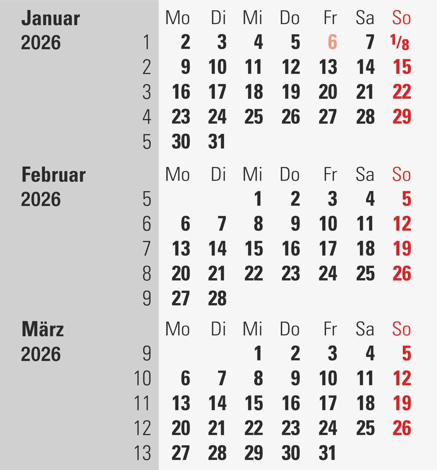 BRUNNEN 3-Monats-Tischkalender Jahr 2026 90 × 120 mm schwarz