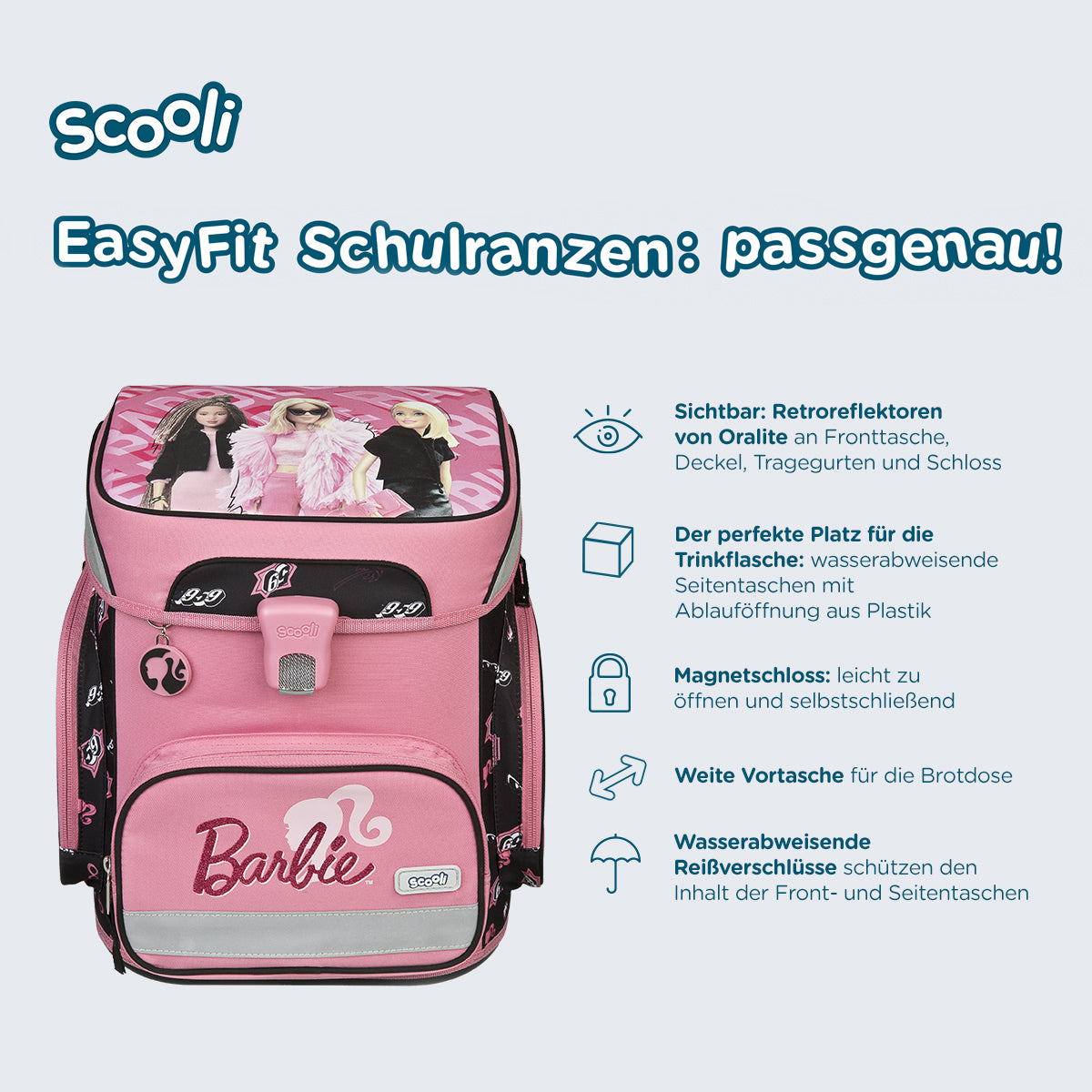 Scooli EasyFit Schulranzen Set Barbie 5-teilig 18 Liter