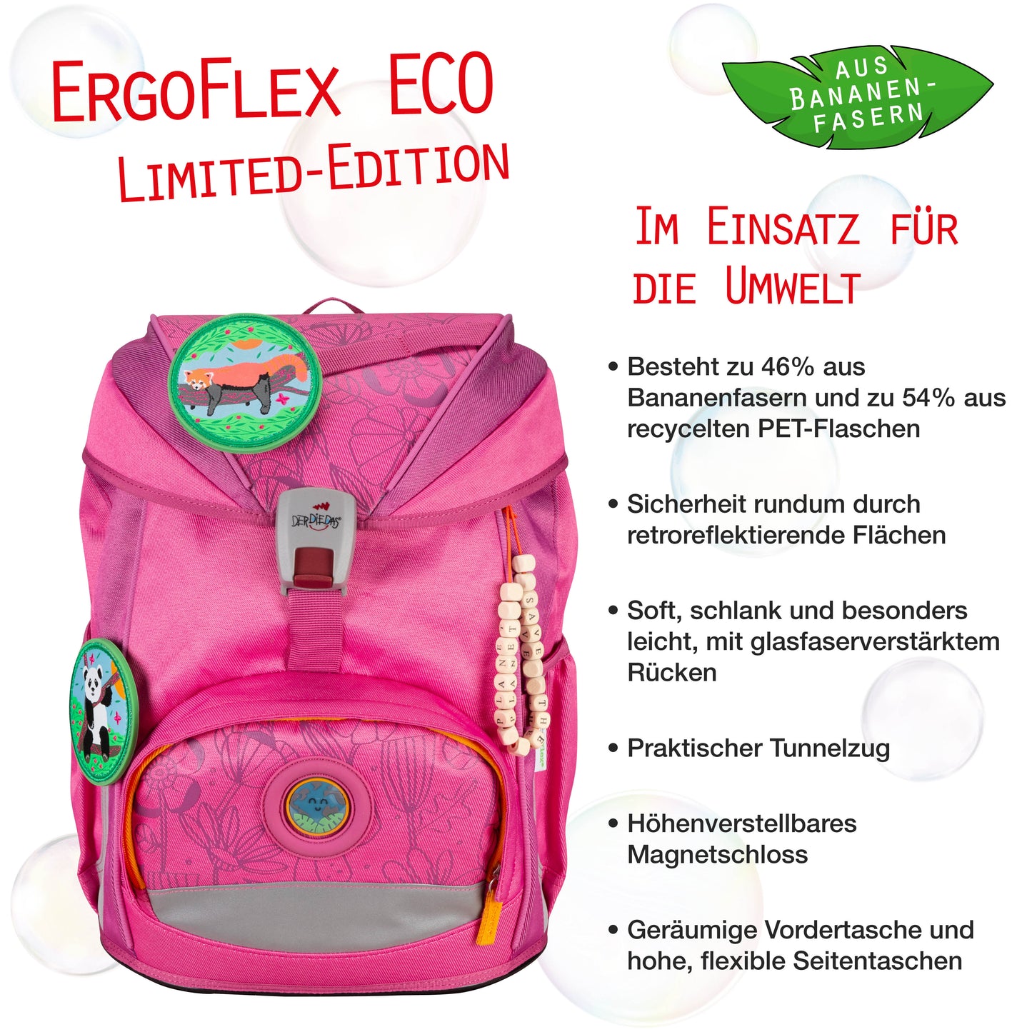 DerDieDas ErgoFlex Exclusiv ECO Schulrucksack-Set Pink Planet