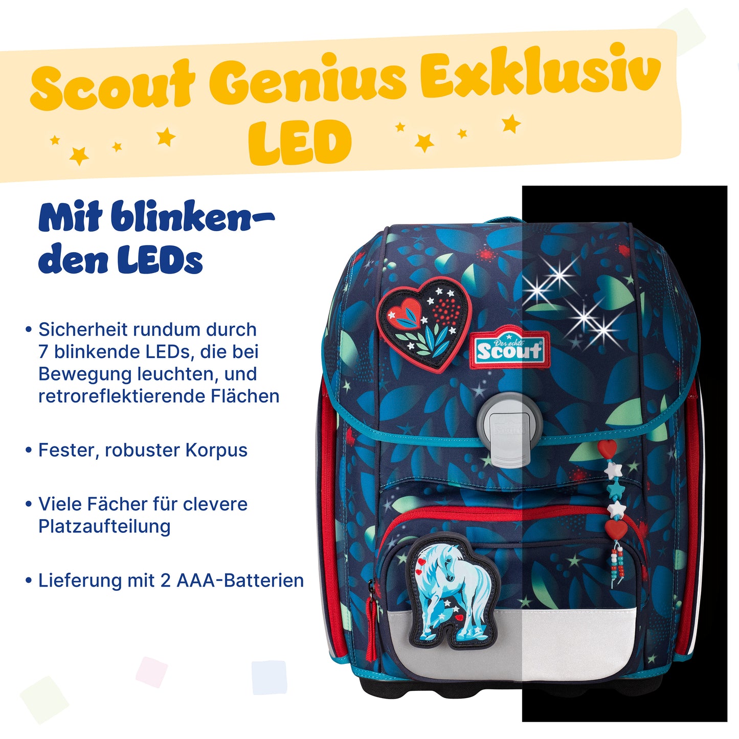 Scout Genius Exklusiv LED Schulranzen-Set White Unicorn