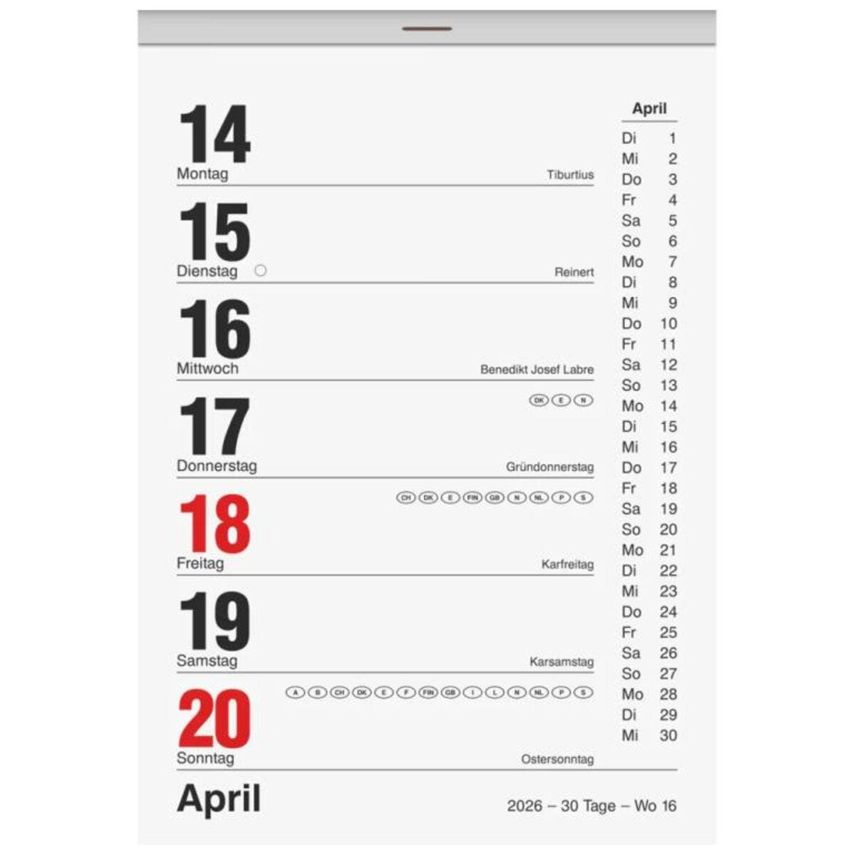 BRUNNEN Abreißkalender 2026 105 × 146 mm Nr. 25 mit Wochennr. Wissenswertes uvm.