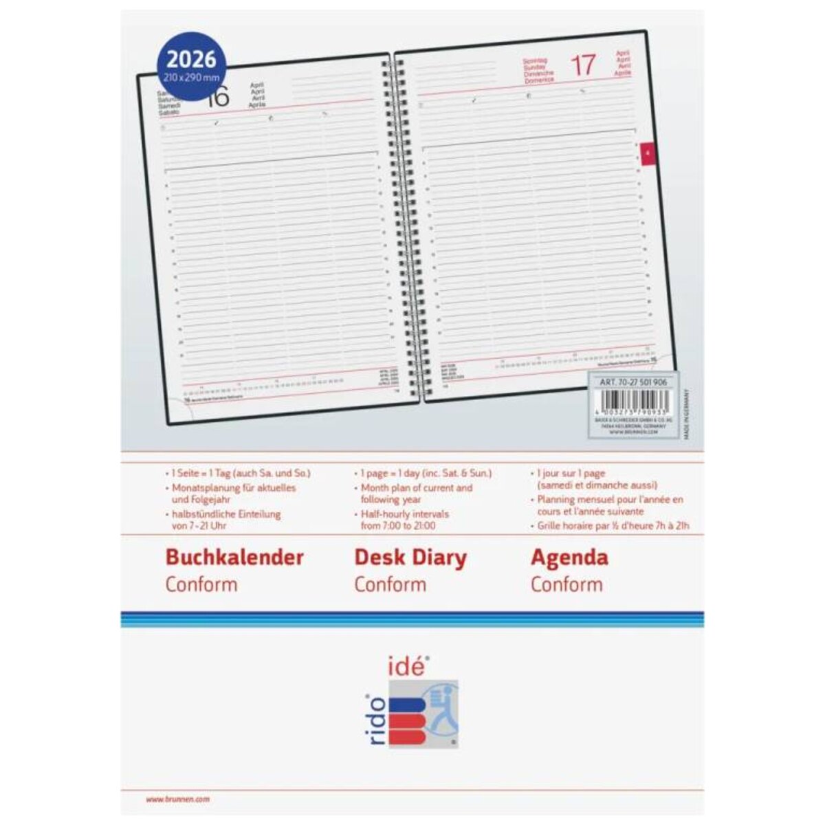 BRUNNEN Buchkalender Jahr 2026 A4 Kunststoff schwarz Mod. Conform