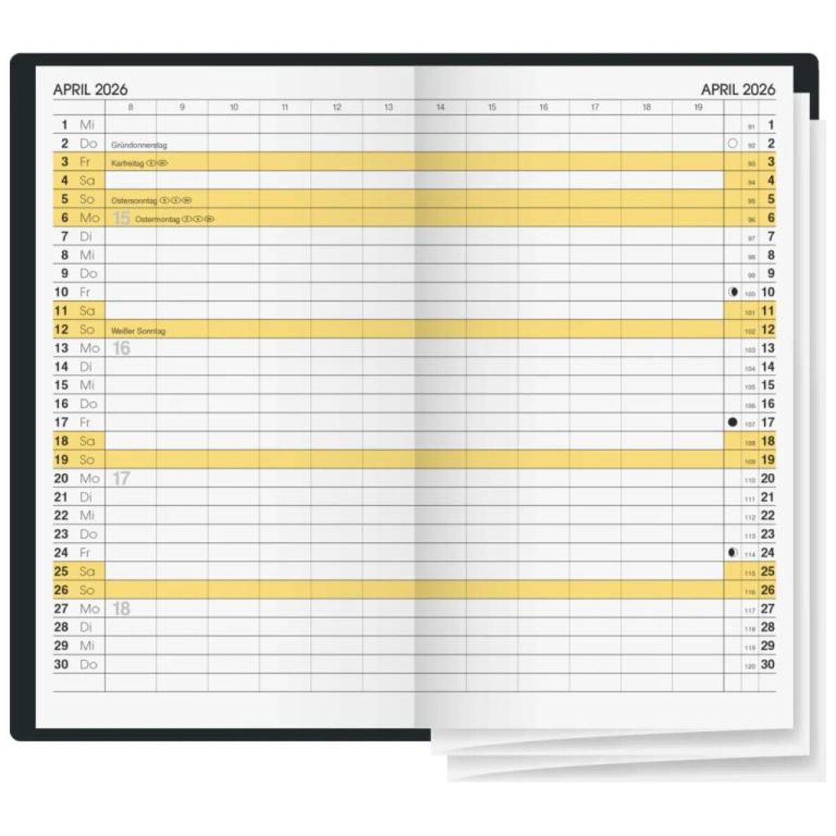 BRUNNEN Taschenkalender Jahr 2026 A6 schwarz Kunststoff Mod. 746