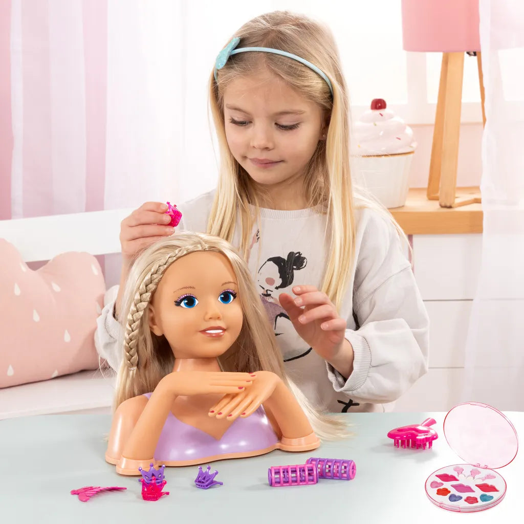 Frisierkopf, Schminkkopf, Styling Kopf mit Haarzubehör, Händen, Make-up 25 cm