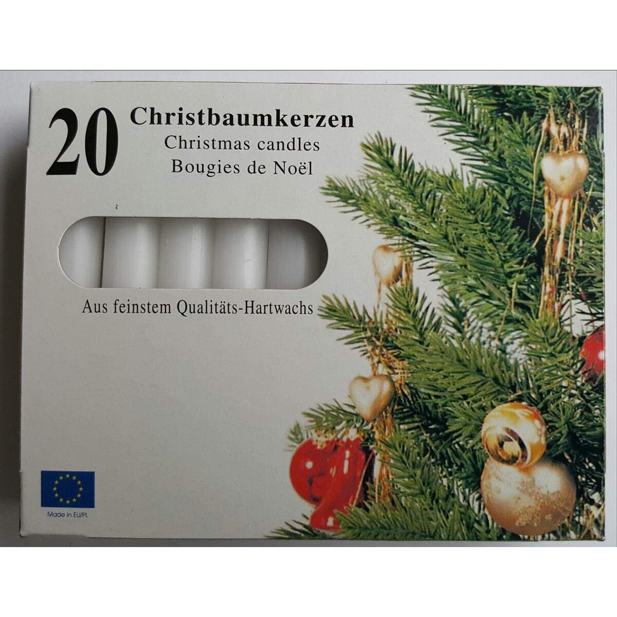 KCB 20 Christbaumkerzen weiß 1,2 x 9,6 cm Qualitäts-Hartwachs