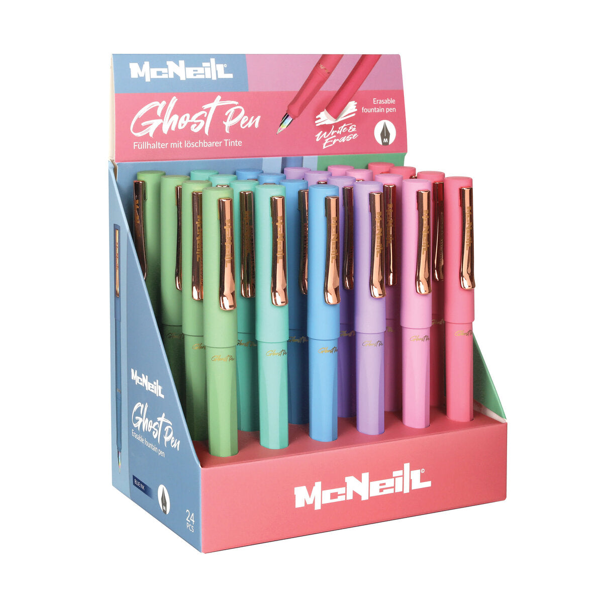 McNeill Ghost Pen Radierbarer Füller Pastell mit Metallclip, 6 Farben sortiert