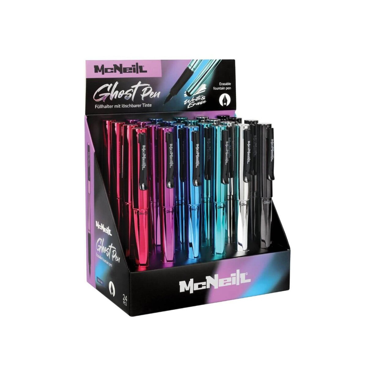 McNeill Ghost Pen Radierbarer Füller Metallic mit Metallclip, 6 Farben sortiert