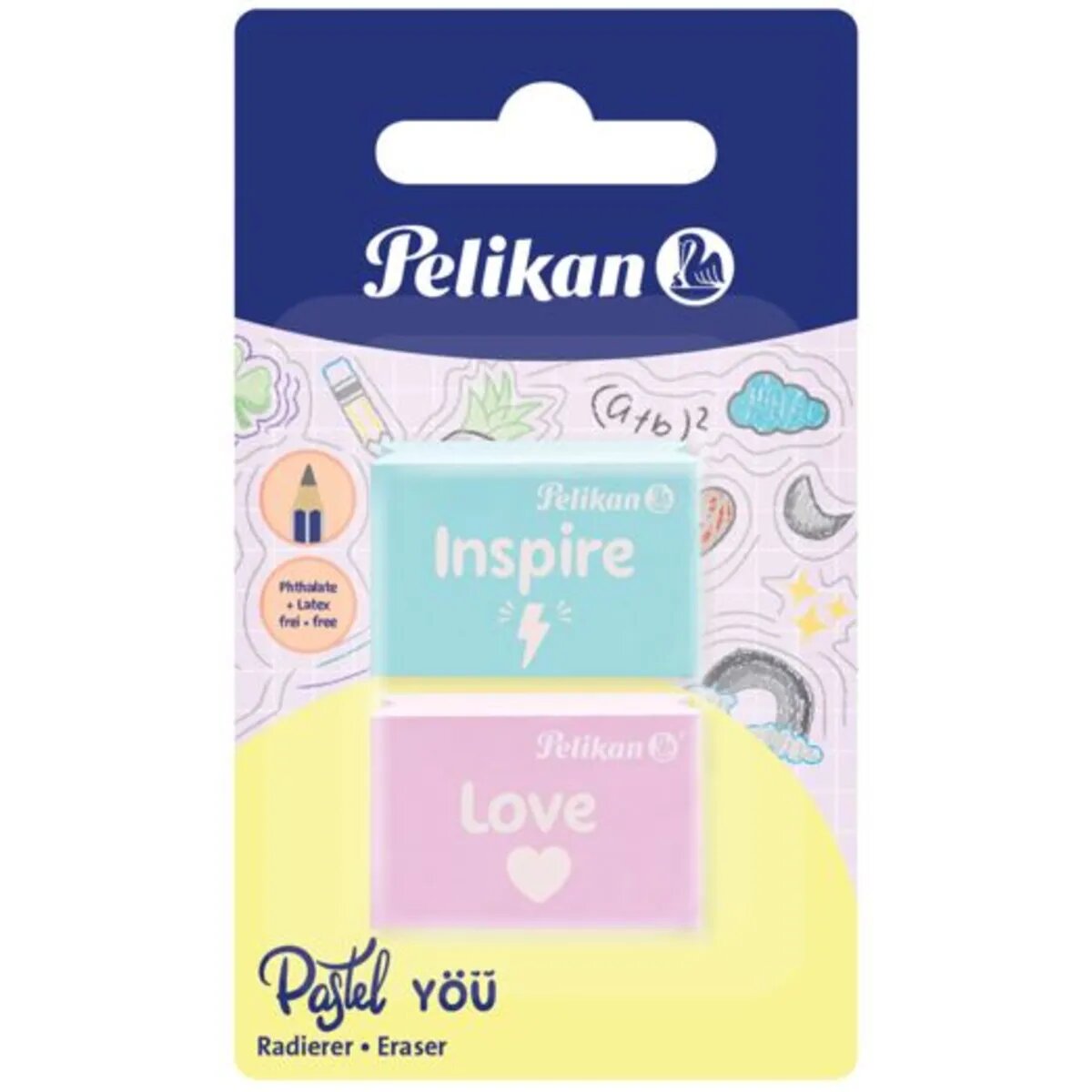 Pelikan Radierer Pastell You 2er Set, 1 Set, 3-fach sortiert