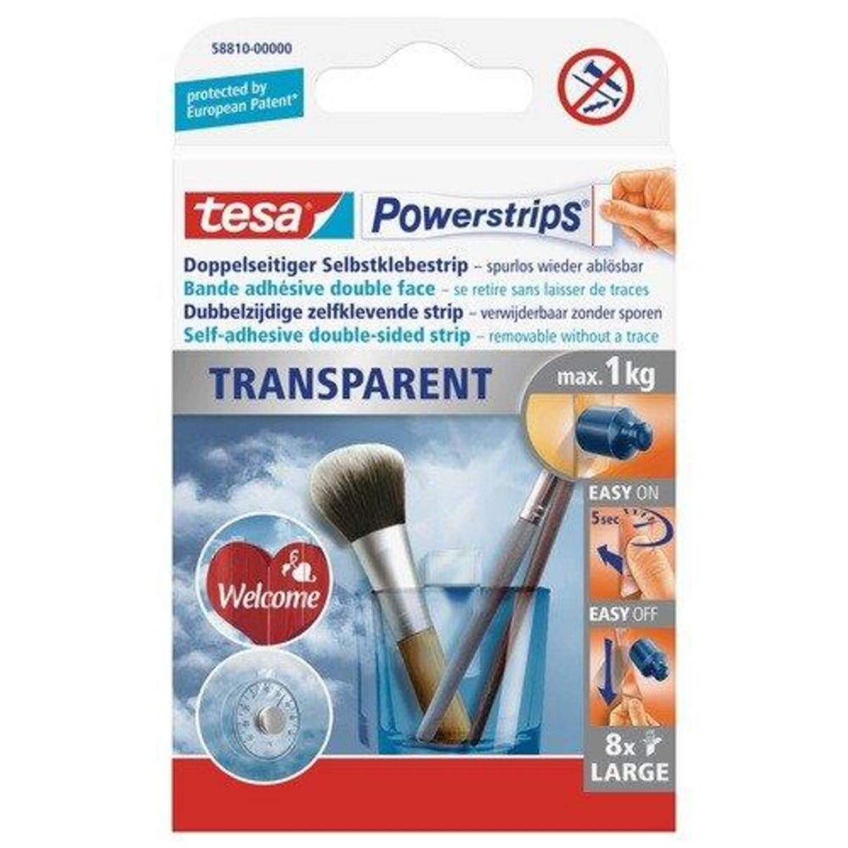 tesa Powerstrips transparent Large, 8 Strips