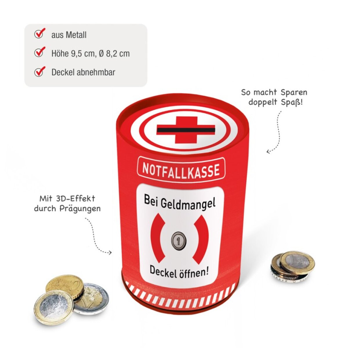 Trötsch Spardose Notfallkasse aus Metall 11 cm