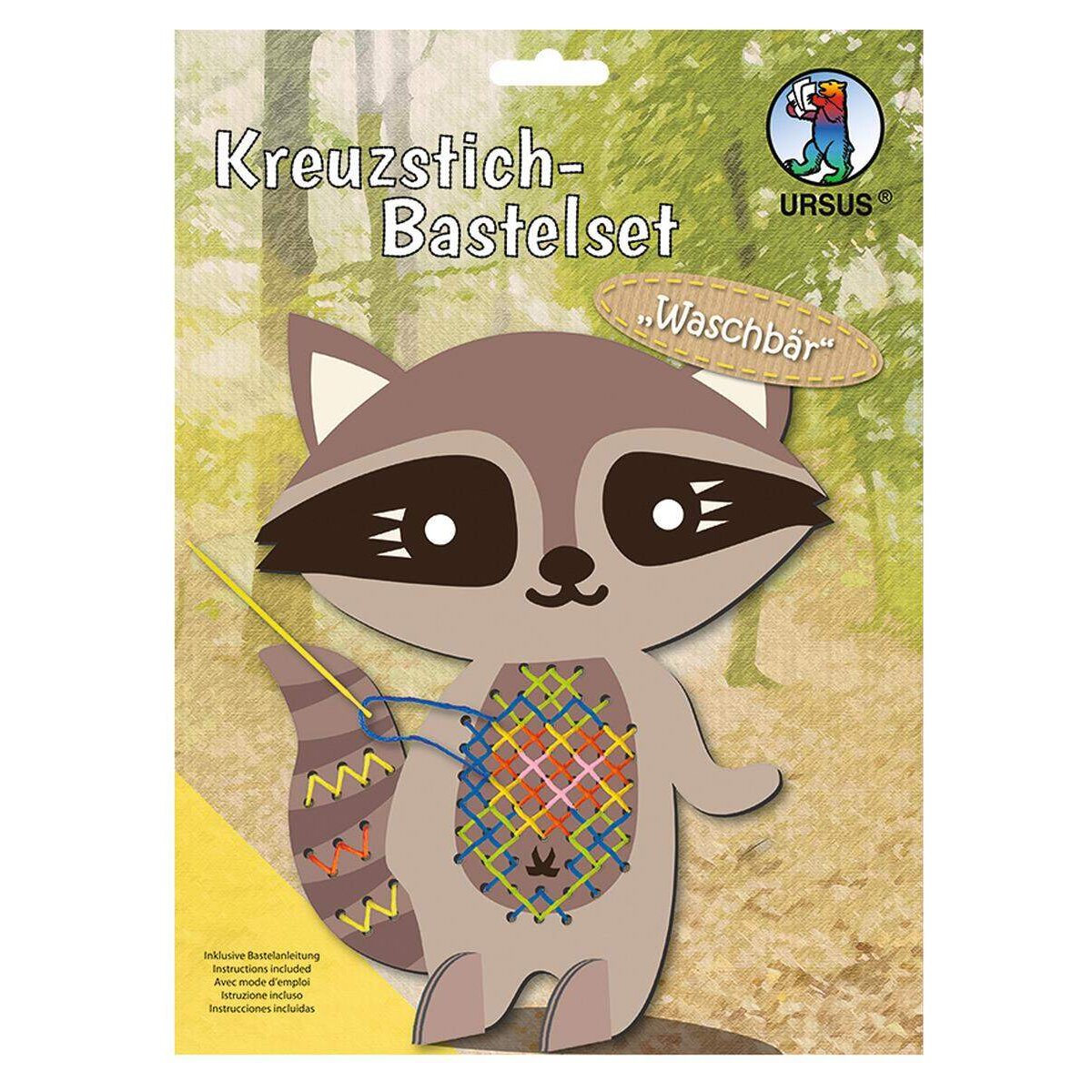 URSUS Kreuzstich Bastelset für Kinder, Motiv Waschbär
