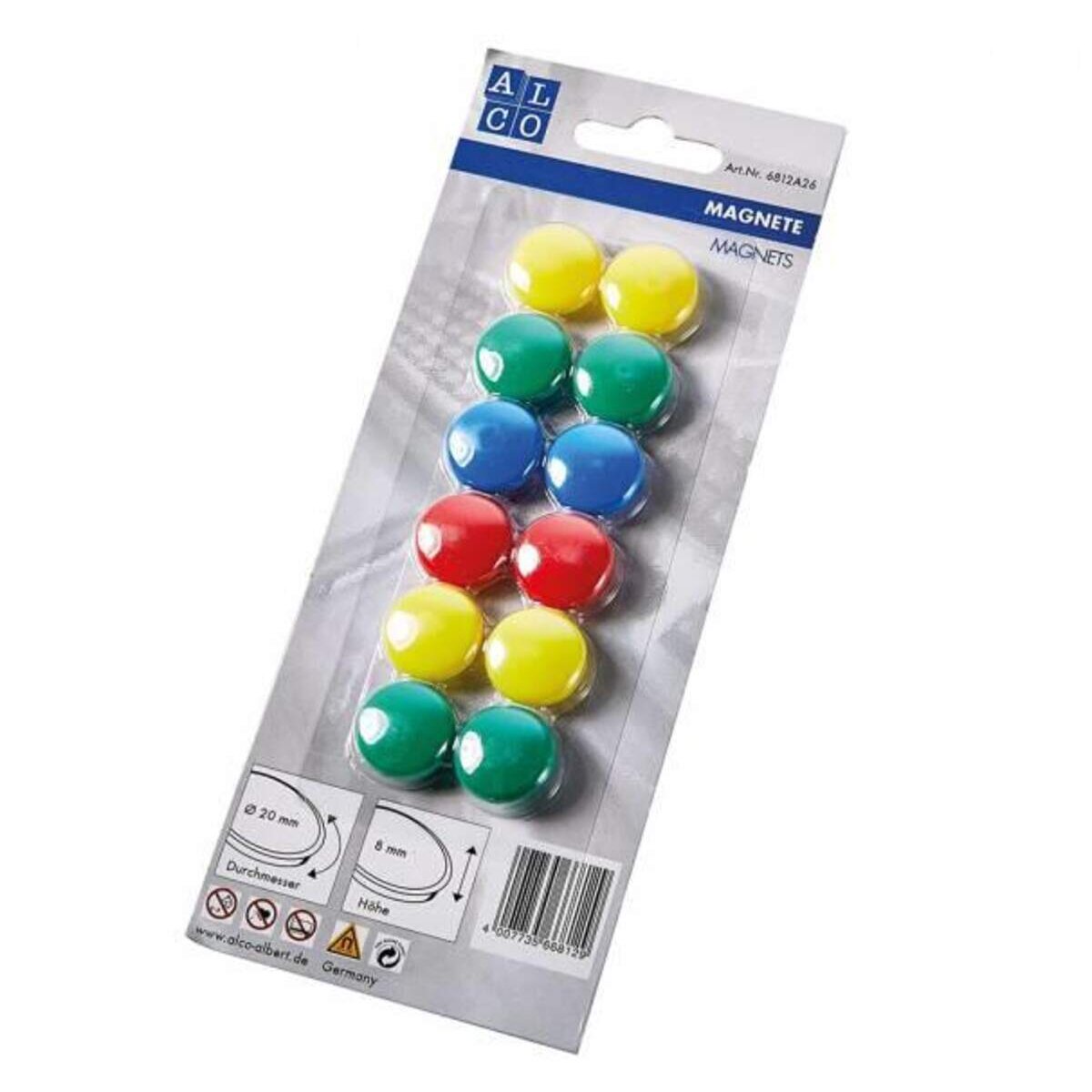 Alco Flachmagnete farbig,12 St., Ø 20mm, Höhe 8mm