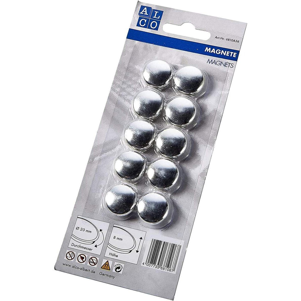 Alco Flachmagnete silber, 10 Stück