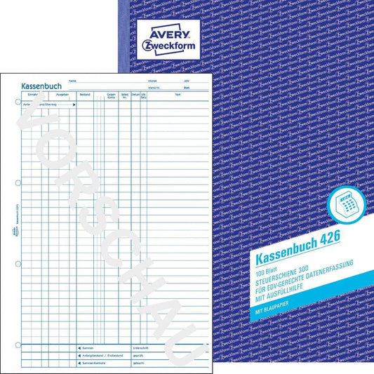Avery Zweckform 426 Kassenbuch, A4, EDV-gerecht, mit Blaupapier, 100 Blatt