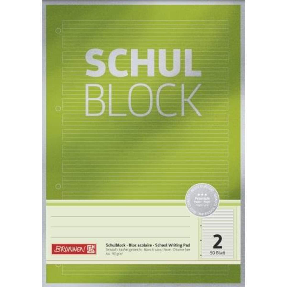 BRUNNEN Schulblock Premium A4, 50 Blatt, Lineatur 2
