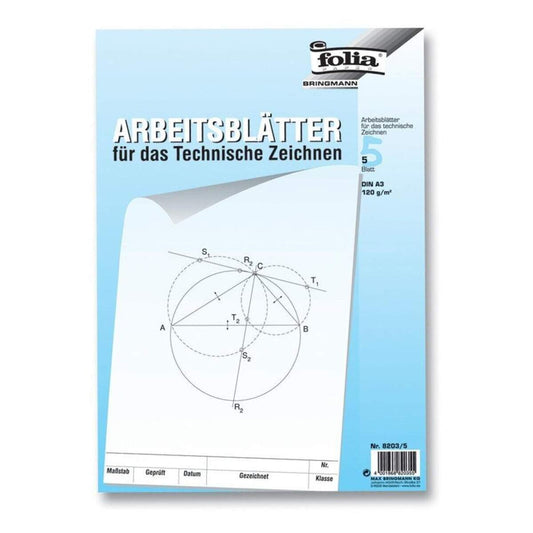 folia Arbeitsblätter für technisches Zeichnen, A3, 5 Blatt