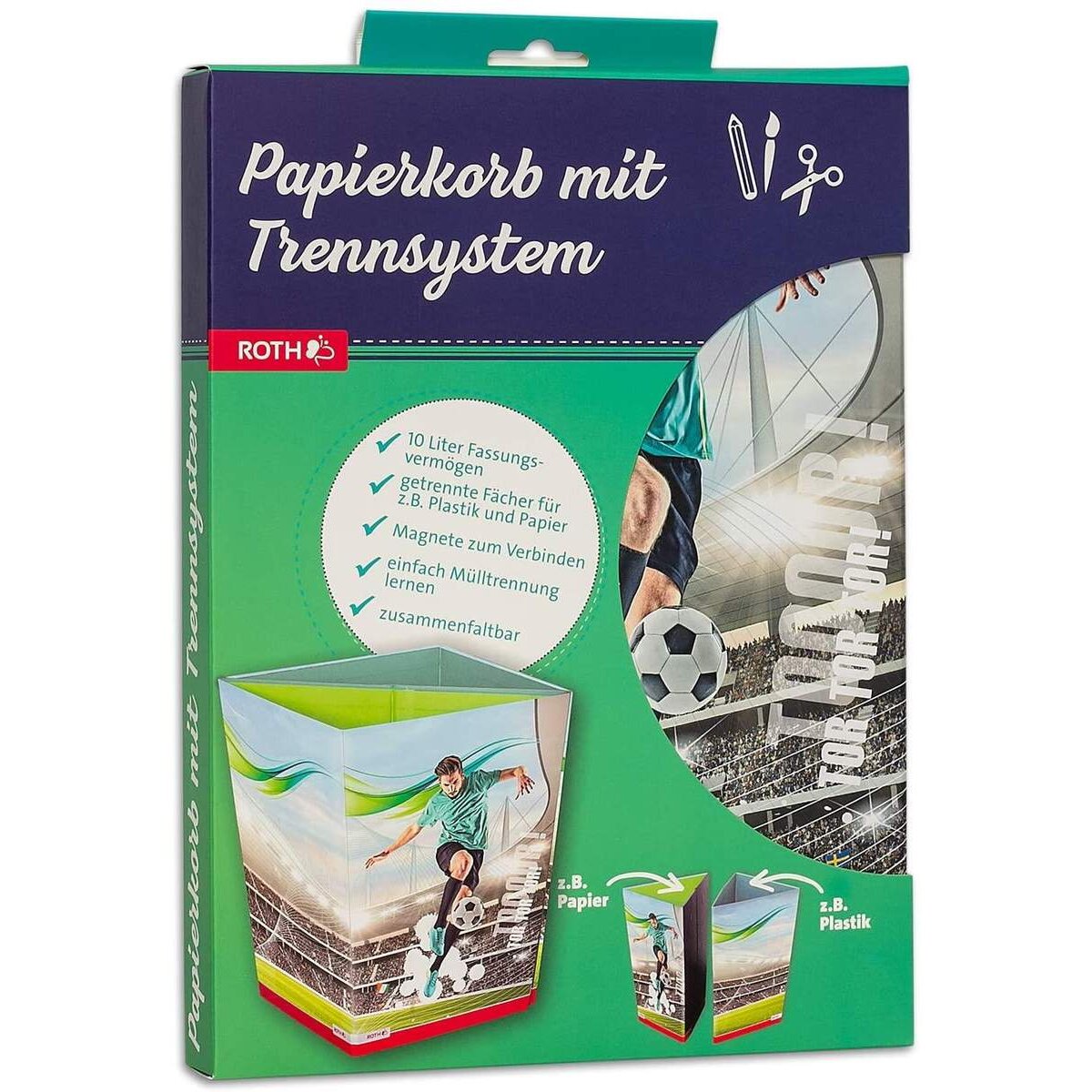 Roth Papierkorb Fußballstar, 10 Liter, eckig, 2 Fächer