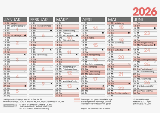Tafelkalender 2026 | A6 quer