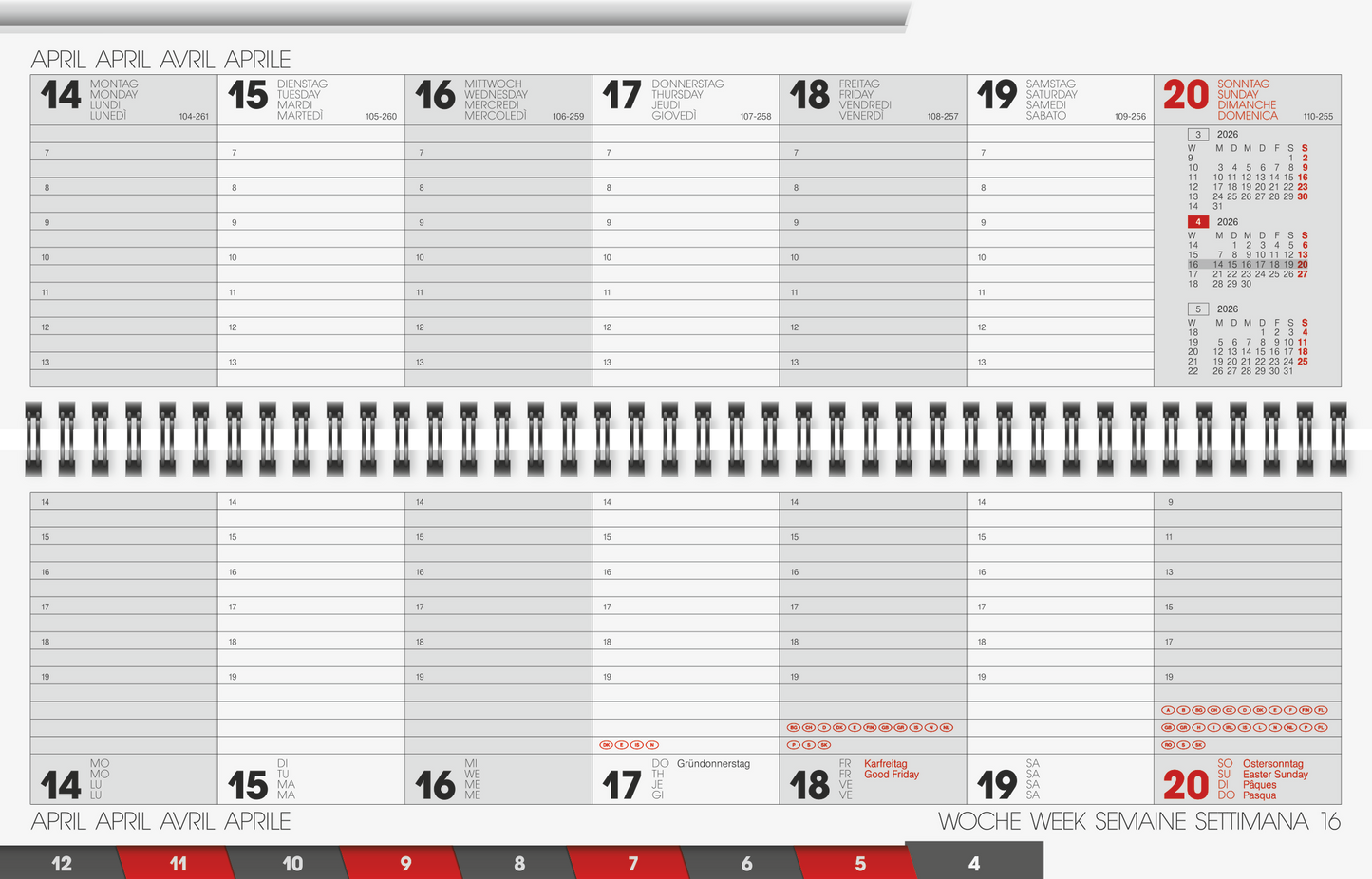 Querterminbuch Mod. 777 2026 | 326×102 mm, Karton, sortiert