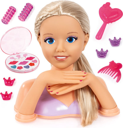 Frisierkopf, Schminkkopf, Styling Kopf mit Haarzubehör, Händen, Make-up 25 cm