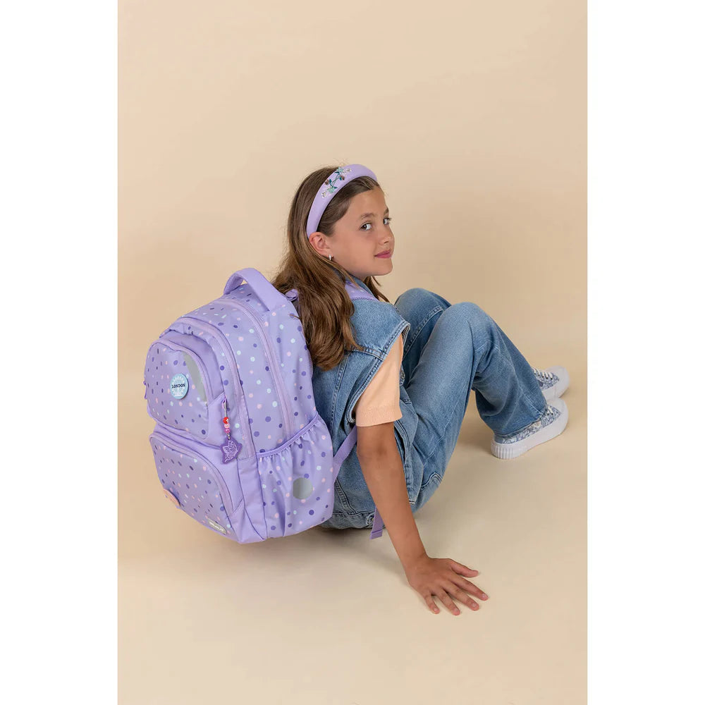Belmil Schulrucksack Set- 2 teilig "Purple Dots" mit Brustgurt 22 Liter