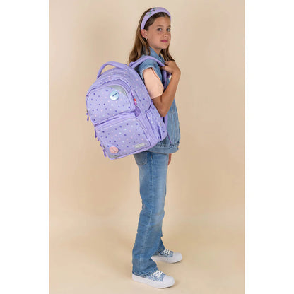 Belmil Schulrucksack Set- 2 teilig "Purple Dots" mit Brustgurt 22 Liter