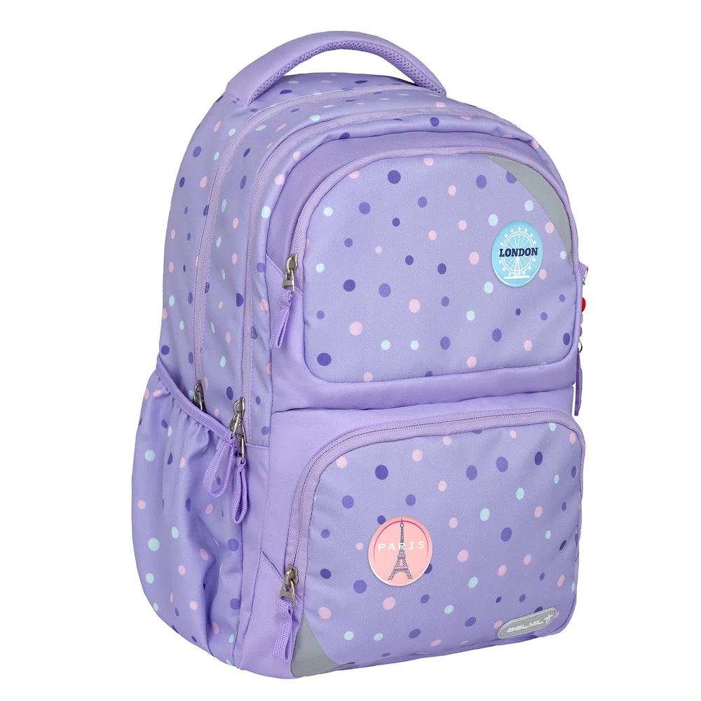 Belmil Schulrucksack Set- 2 teilig "Purple Dots" mit Brustgurt 22 Liter