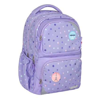 Belmil Schulrucksack Set- 2 teilig "Purple Dots" mit Brustgurt 22 Liter
