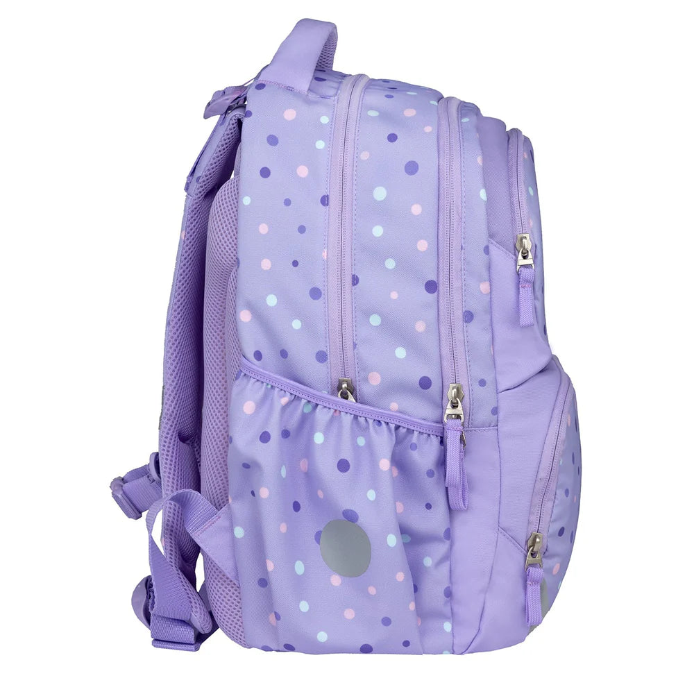 Belmil Schulrucksack Set- 2 teilig "Purple Dots" mit Brustgurt 22 Liter
