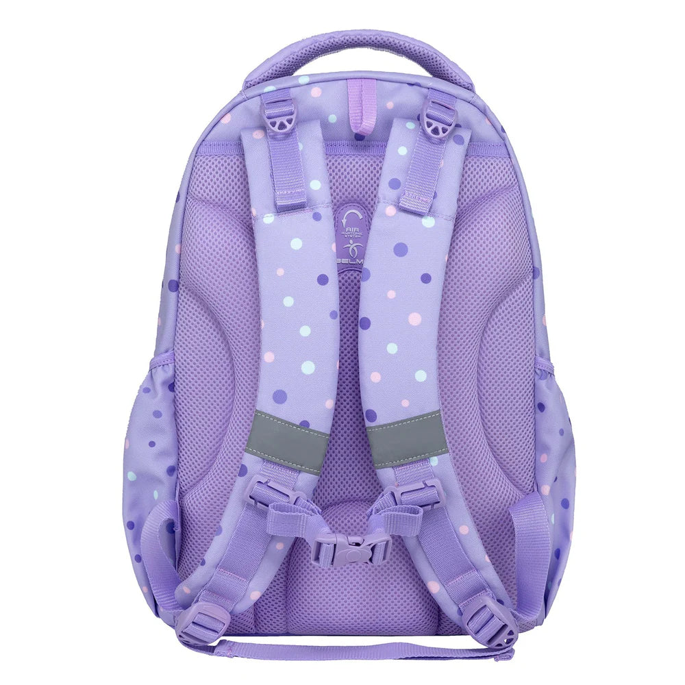 Belmil Schulrucksack Set- 2 teilig "Purple Dots" mit Brustgurt 22 Liter