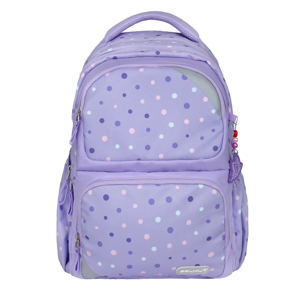 Belmil Schulrucksack Set- 2 teilig "Purple Dots" mit Brustgurt 22 Liter