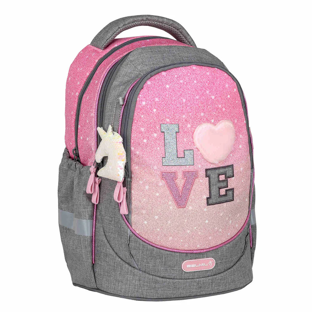 Belmil Schulrucksack "In love fashion - Gray" mit Brustgurt 19 Liter