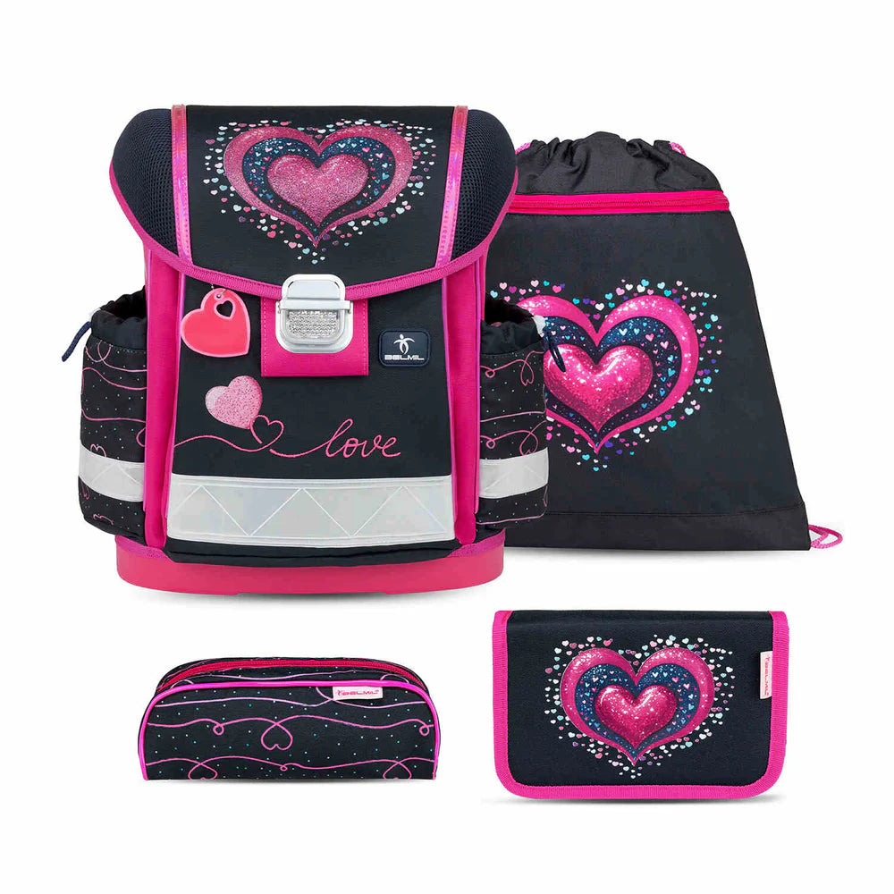 Belmil Classy ergonomisches Schulranzen-Set 4-teilig "Dark Pinky" mit Brustgurt