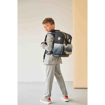 Belmil Compact Plus Premium Schulranzen Set 5-teilig "Black Grey" 19 Liter