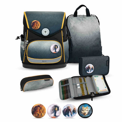 Belmil Compact Plus Premium Schulranzen Set 5-teilig "Black Grey" 19 Liter