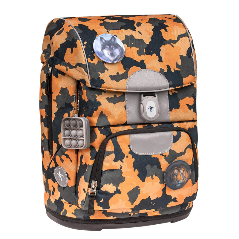 Belmil Motion Schulranzen Set 5-teilig "Orange Camouflage" mit Brustgurt 19 Liter