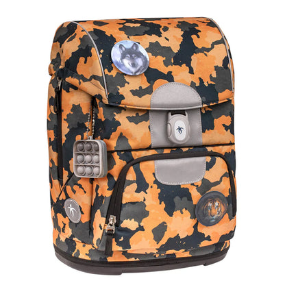 Belmil Motion Schulranzen Set 5-teilig "Orange Camouflage" mit Brustgurt 19 Liter