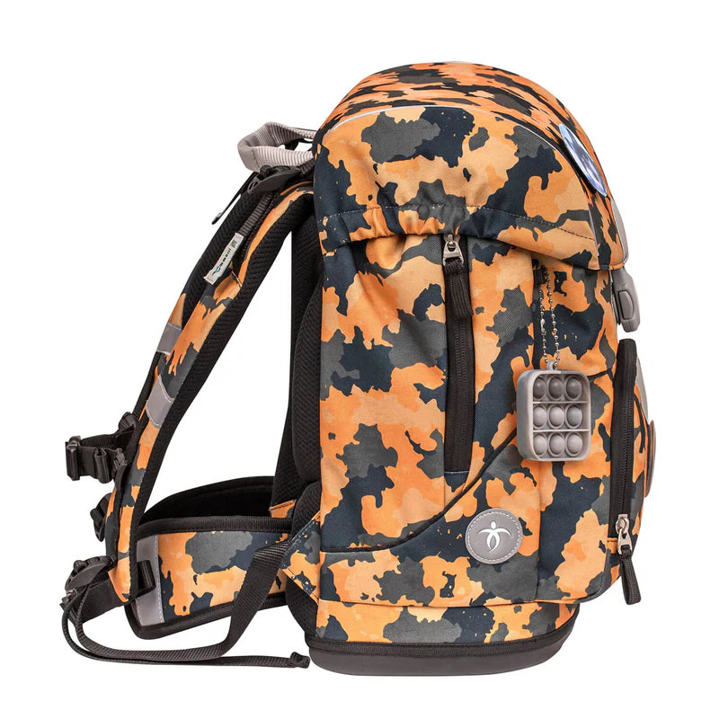 Belmil Motion Schulranzen Set 5-teilig "Orange Camouflage" mit Brustgurt 19 Liter