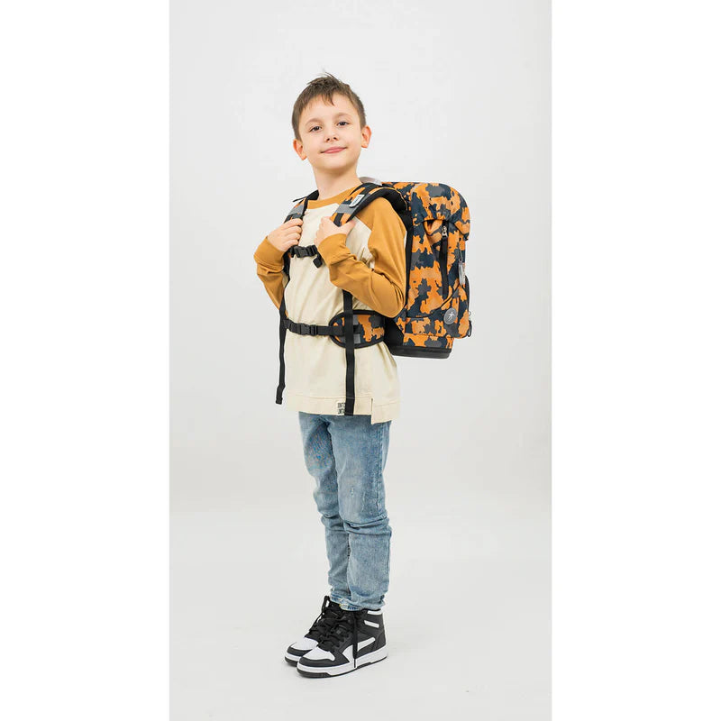 Belmil Motion Schulranzen Set 5-teilig "Orange Camouflage" mit Brustgurt 19 Liter