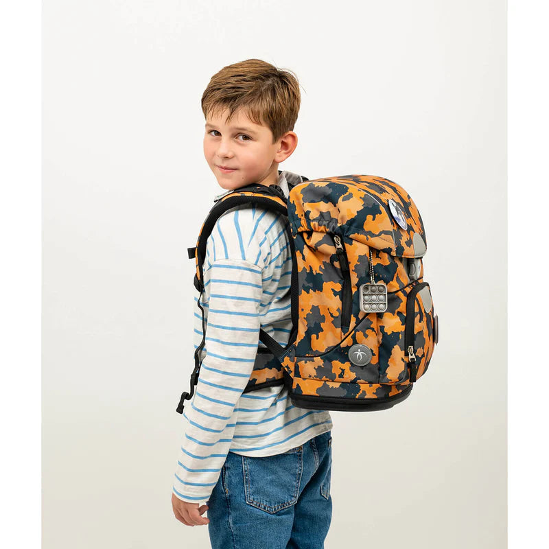 Belmil Motion Schulranzen Set 5-teilig "Orange Camouflage" mit Brustgurt 19 Liter