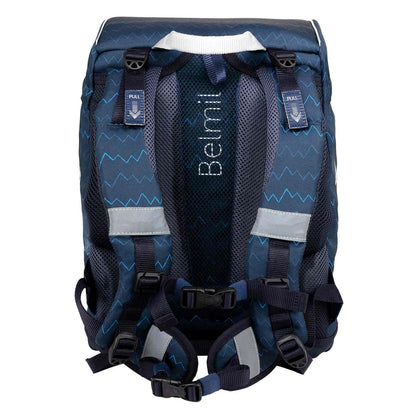 Belmil Motion ergonomisches Schulranzen Set 5-teilig "Wolves" aus recyceltem Material mit Brustgurt, Hüftgurt, Magnetverschluss, Patch Set 6 Stück