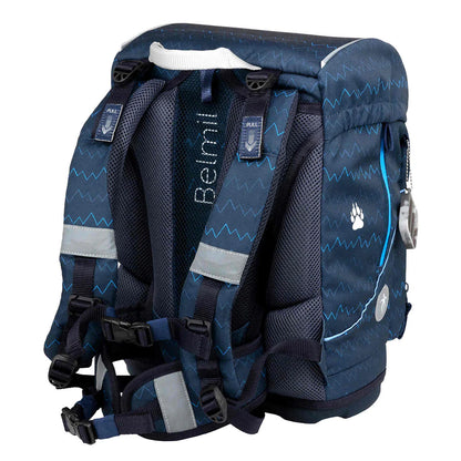 Belmil Motion ergonomisches Schulranzen Set 5-teilig "Wolves" aus recyceltem Material mit Brustgurt, Hüftgurt, Magnetverschluss, Patch Set 6 Stück