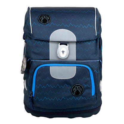 Belmil Motion ergonomisches Schulranzen Set 5-teilig "Wolves" aus recyceltem Material mit Brustgurt, Hüftgurt, Magnetverschluss, Patch Set 6 Stück