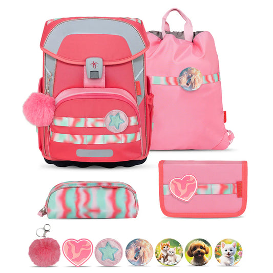 Premium Belmil Schulranzen-Set für Mädchen – Maxi Plus Aurora Schulranzen-Set 6-teilig