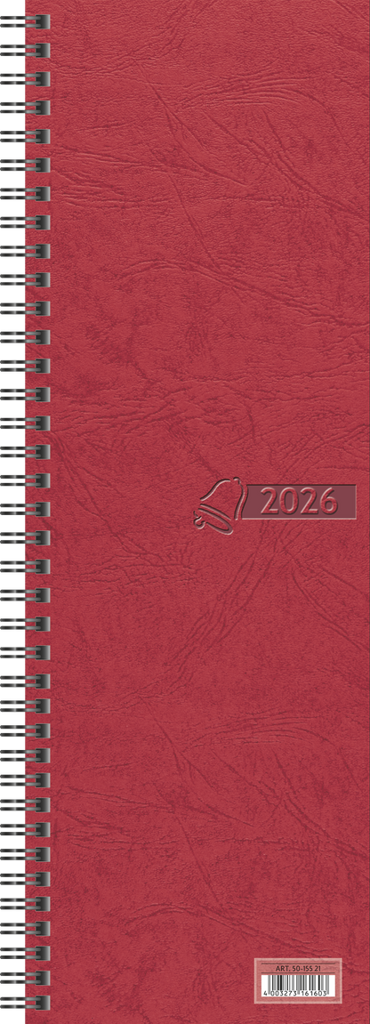 Vormerkbuch 2026 | 100×296 mm, Karton, rot