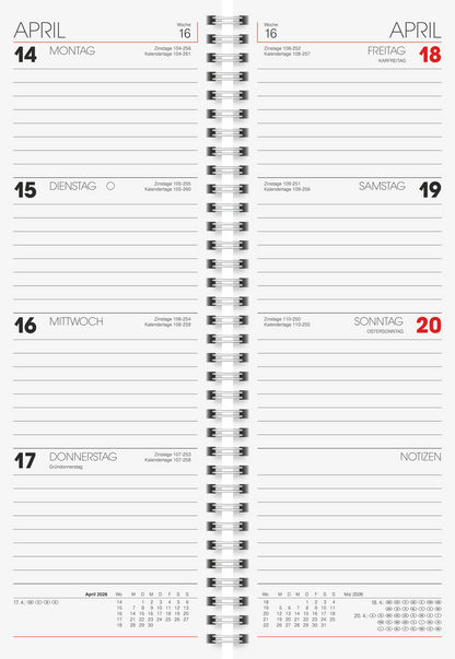 Vormerkbuch 2026 | 100×296 mm, Karton, rot